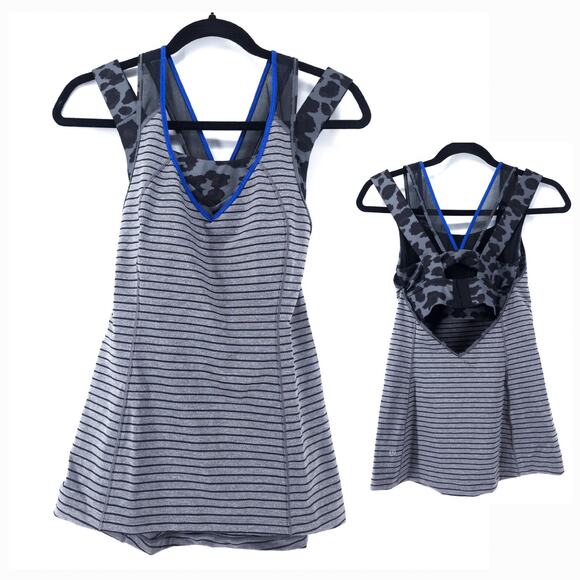 Lululemon Activewear Striped Leopard Cheetah Tank Top Built In Sports Bra Size 4 - Picture 1 of 12